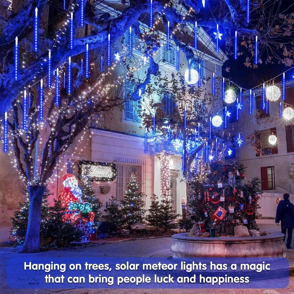 1pc LED Solar Meteor Shower Light Waterproof Outdoor Decorative Light, Cascading Lights With Stars, Perfect For Yard Decoration, Tree Hanging, Double-Sided Lighting, 30cm Long With 192 LEDs, And 45cm