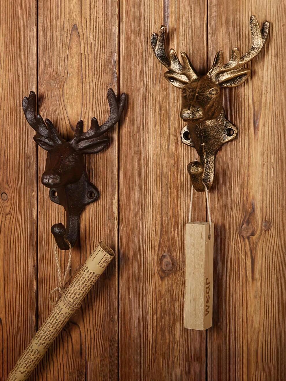 1pc American Nordic Style INS Deer Head Iron Hook Wall Decorative Hanger, Cast Iron Deer Antler Single Hook Wall Mount