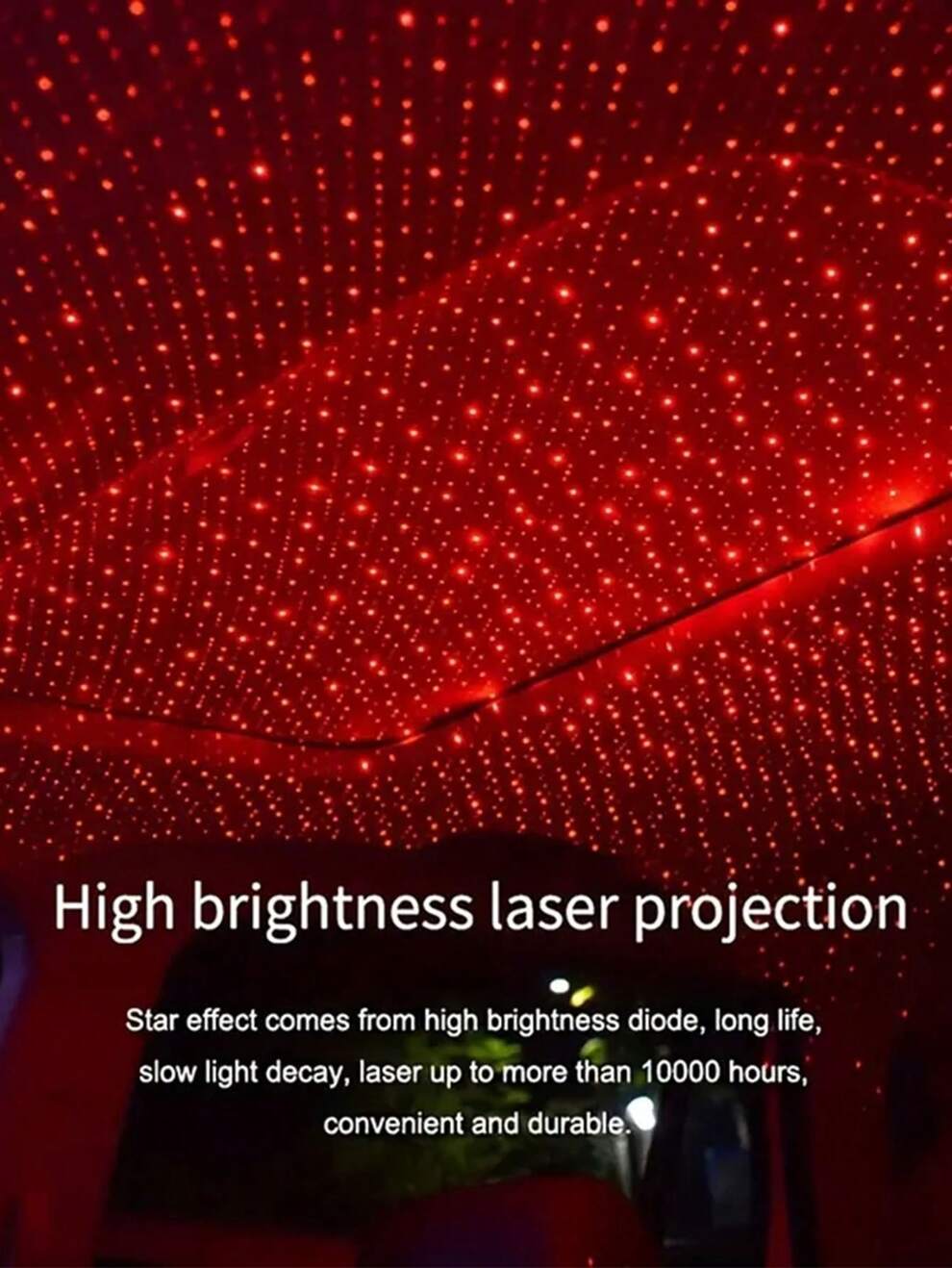 USB Car Starry Sky Light, No Installation Needed, Red LED Star Atmosphere Projector For Car Interior Roof Decoration