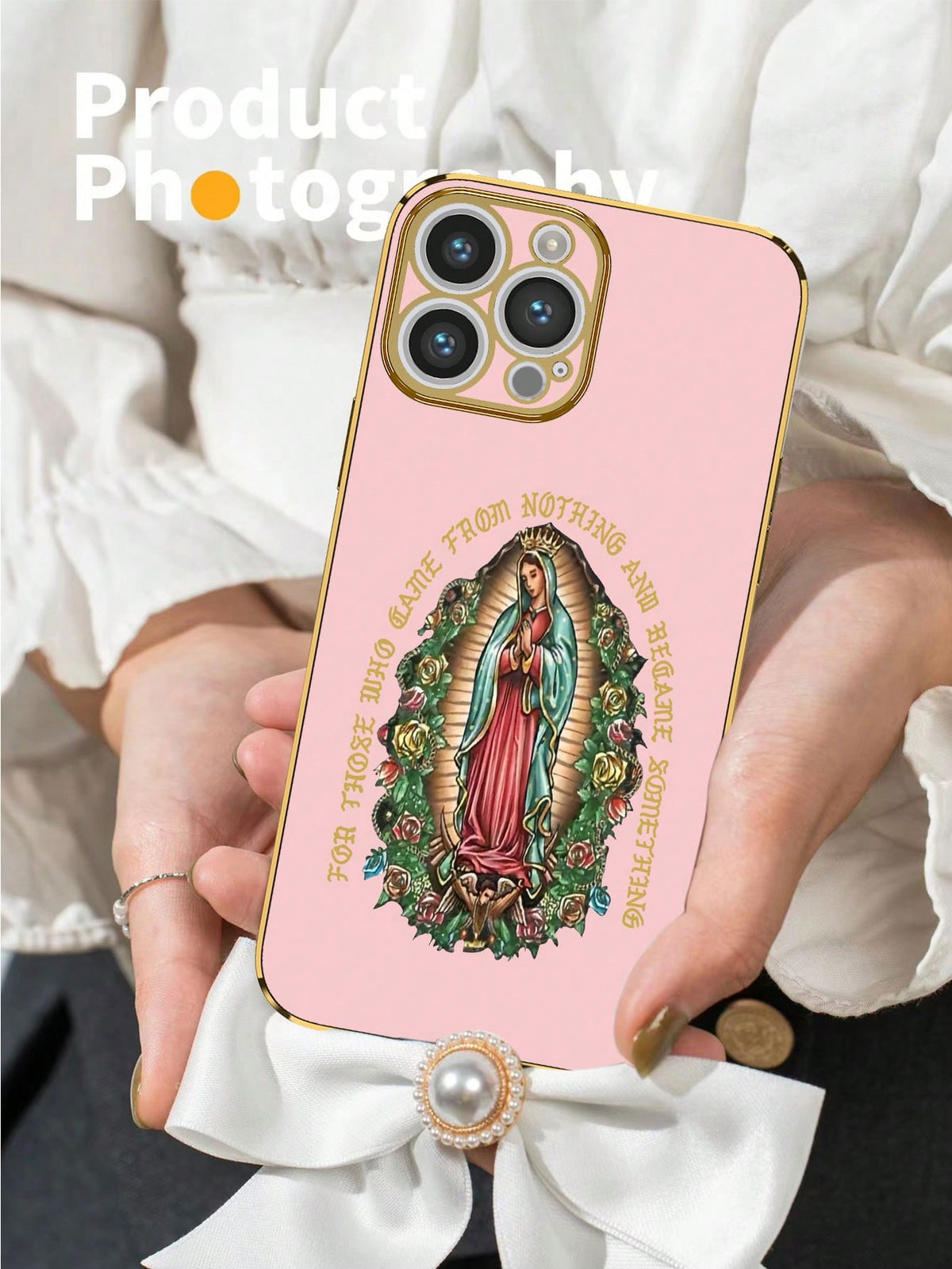 1pc Pink Soft TPU Flower Cluster Virgin Mary Pattern 6D Plating Technology Shockproof Phone Case Compatible With IPhone Case/Matching Phone Case/Interesting Phone Case/Galaxy Phone Case/Redmi Phone Ca