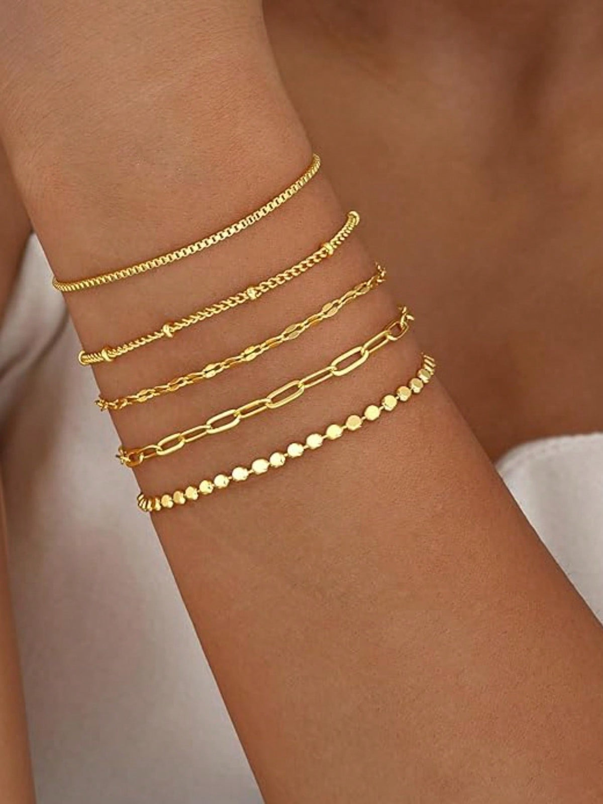 5pcs/Set Bohemian Style Multi-Layer Golden Bracelets, Fashionable And Elegant Stacking Bracelets For Women, Suitable For Daily, Date, Party