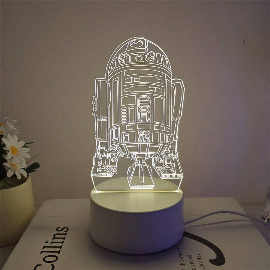 1pc Acrylic 3D Table Lamp, Shaped Night Light For Bedside, With 7-Color Black Base + 7-Color Cracked Base + Solid Color Warm Light LED Decorative Lamp