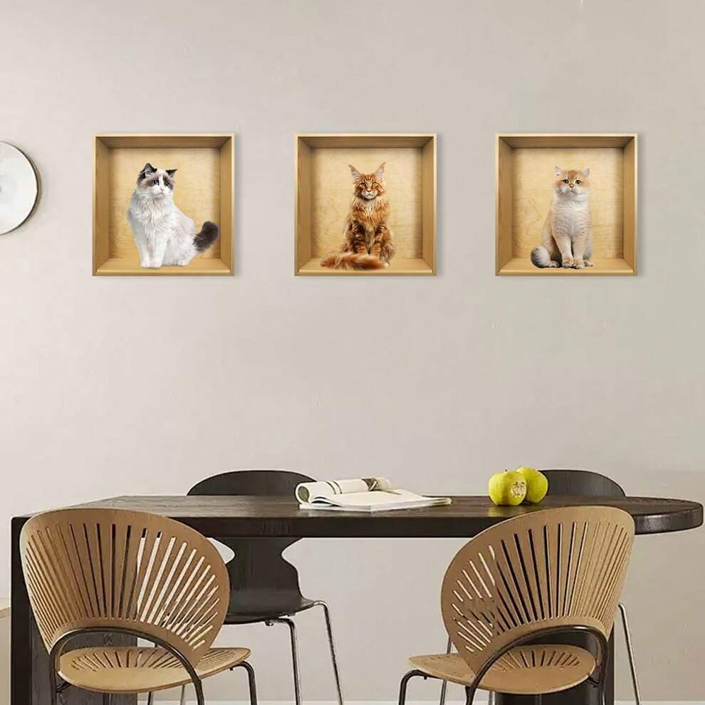 1 Set Of 3pcs Simulated Picture Frames With Cute Cat Patterns Wall Stickers, Suitable For Living Room And Bedroom Home Decoration