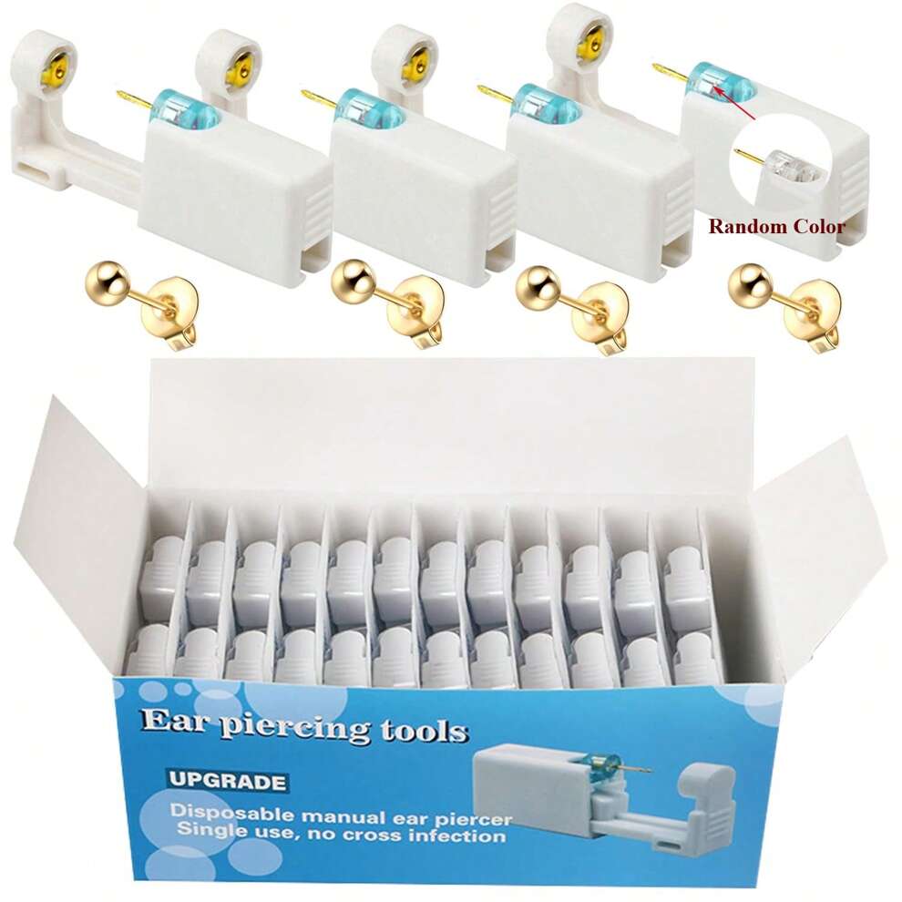 24pcs/Box Ear Piercing Gun Kit - Disposable Ear Piercing Kit Including 24Pcs Self Ear Piercing Gun With 24Pcs Built-In Earrings Stud,Ear Cartilage Piercing Kit