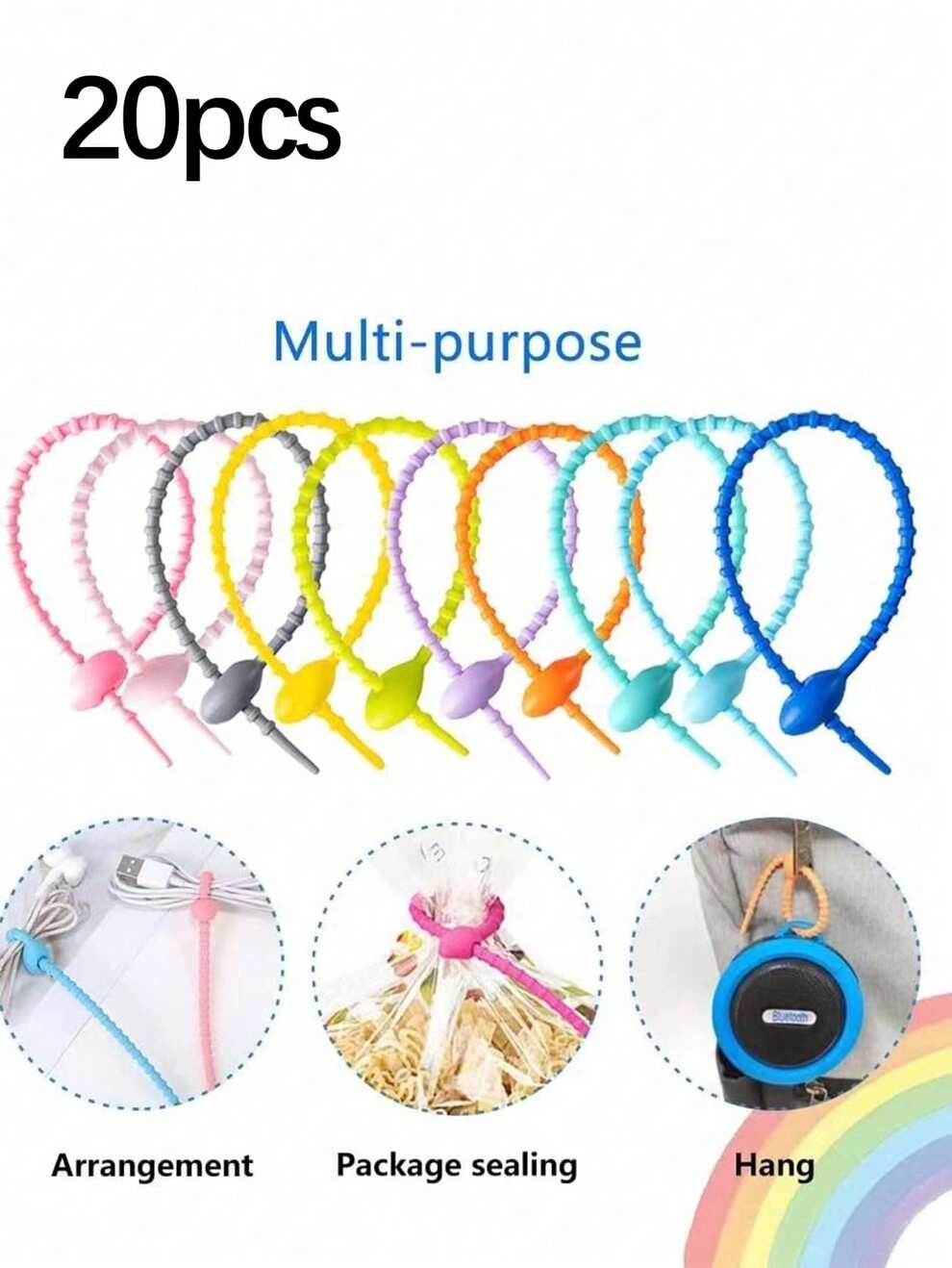 20pcs Cable Ties For Data Or Earphone Management And Storage, Suitable For Cables, Keys, Pendants, And Storage