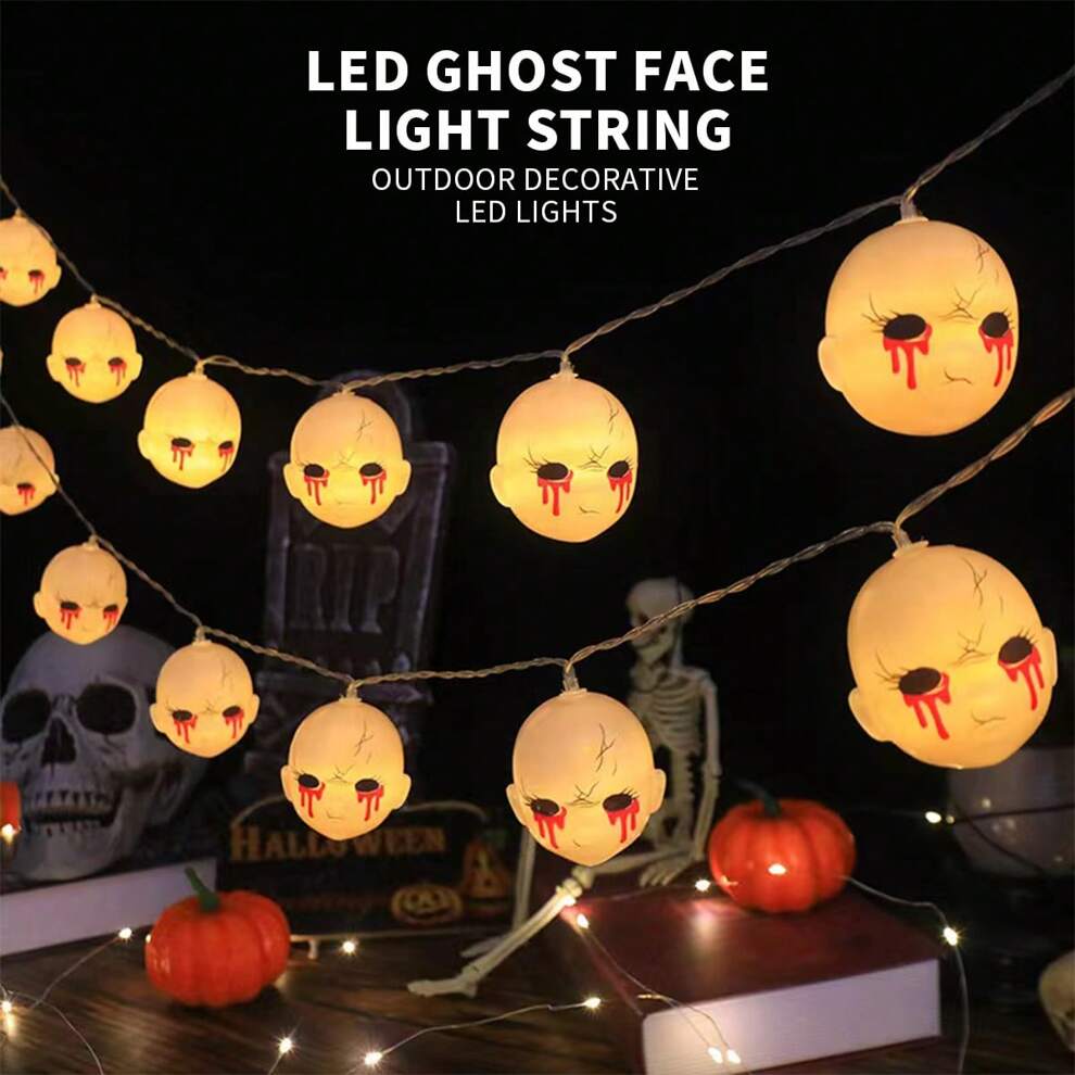 1pc 10LED Battery Box Halloween String Lights Decoration For Party Scene, Spooky Doll & Ghost Face String Light For Halloween Decor