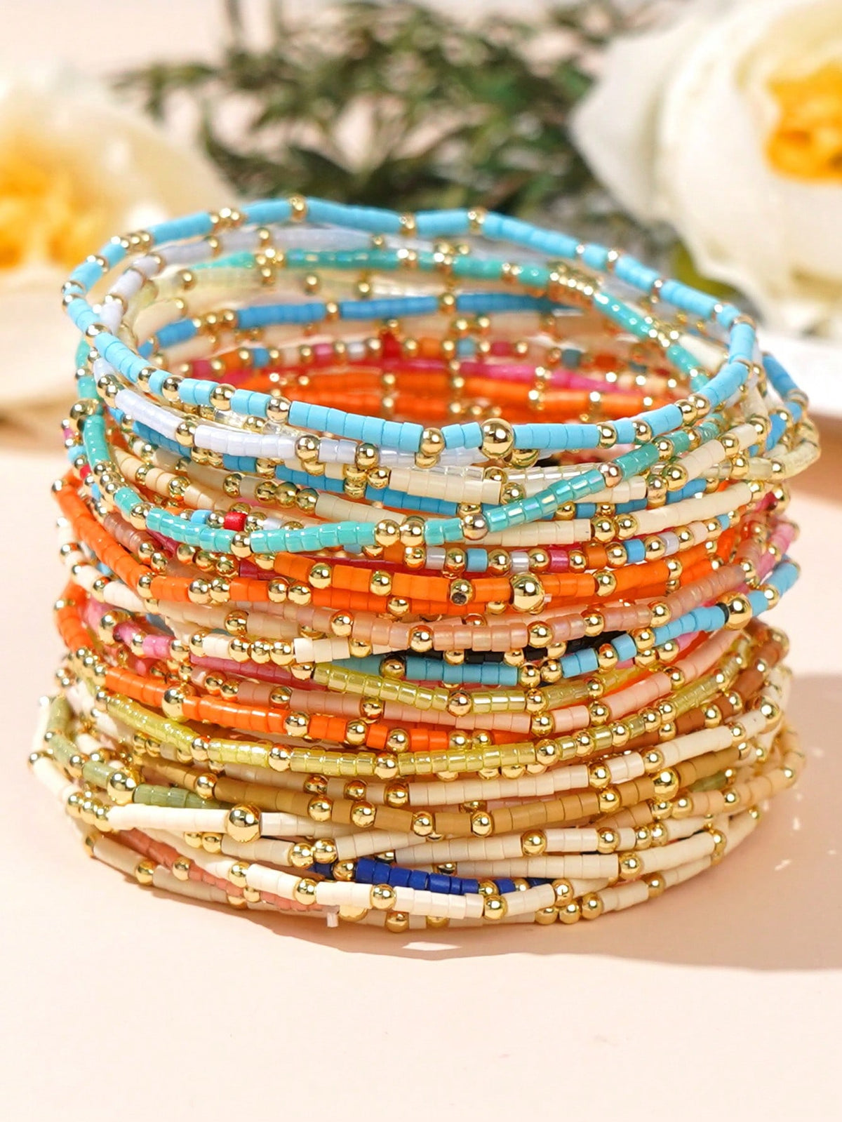 3PCS Bohemian Minimalist Style Copper Bead Bright Yueliang Domestic DB FGB Rice Bead Small Bracelet Three Piece Set Handmade Jewelry, Suitable For Daily Wear, Gift