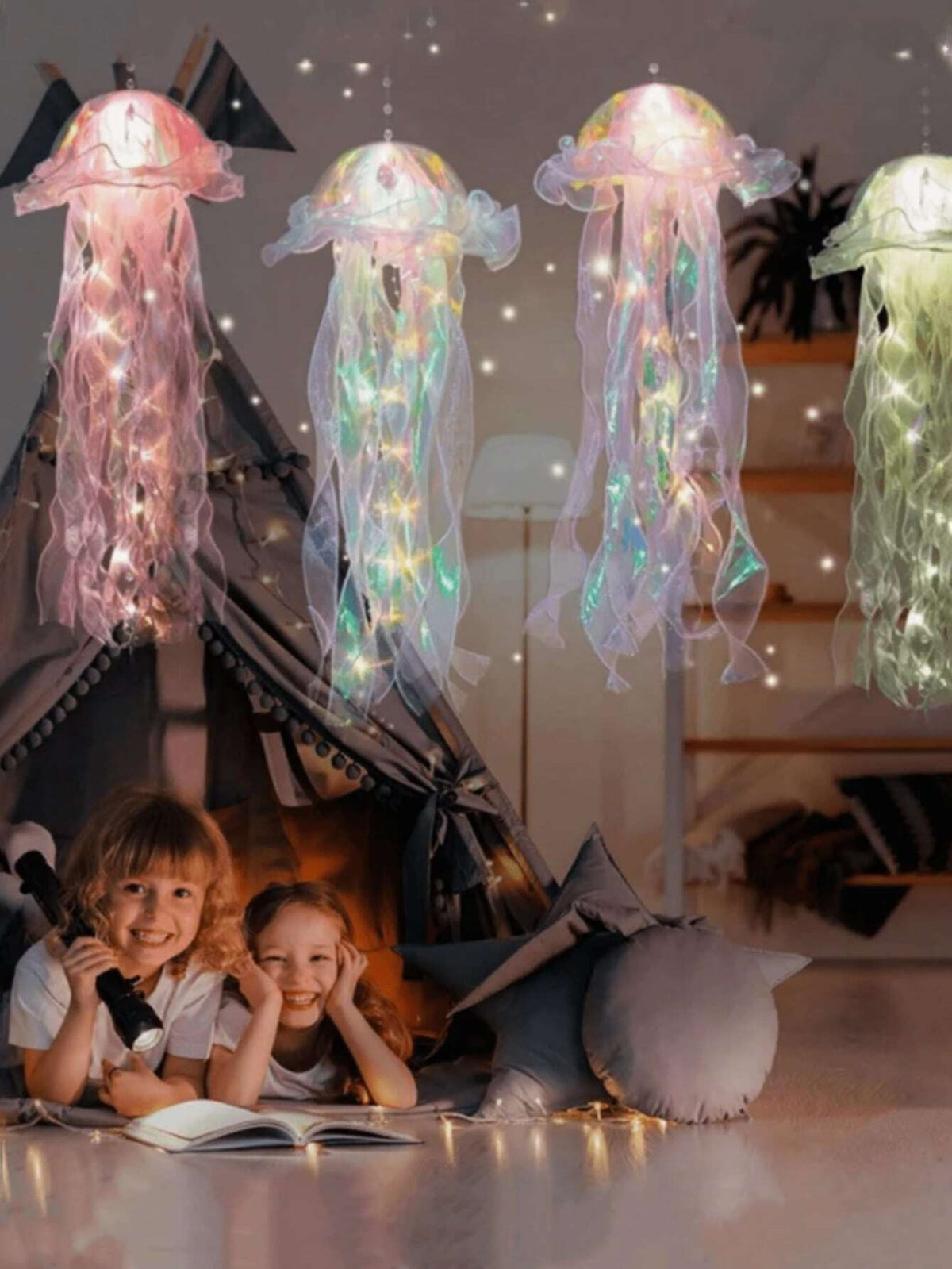 1pc LED Jellyfish Shaped Decorative Light Glowing Jellyfish Night Light For Girls Room Atmosphere, Suitable For Room Decoration, Party Air Suspension Decoration