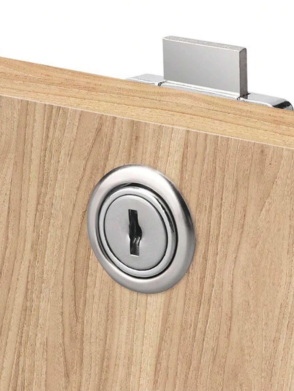 1pc Universal Silver Stainless Steel Drawer Lock For Hidden Cabinet, Wardrobe, Desk, Cupboard, Bedside Cabinet Security Lock, Suitable For Study, Cloakroom, Bedroom, Office