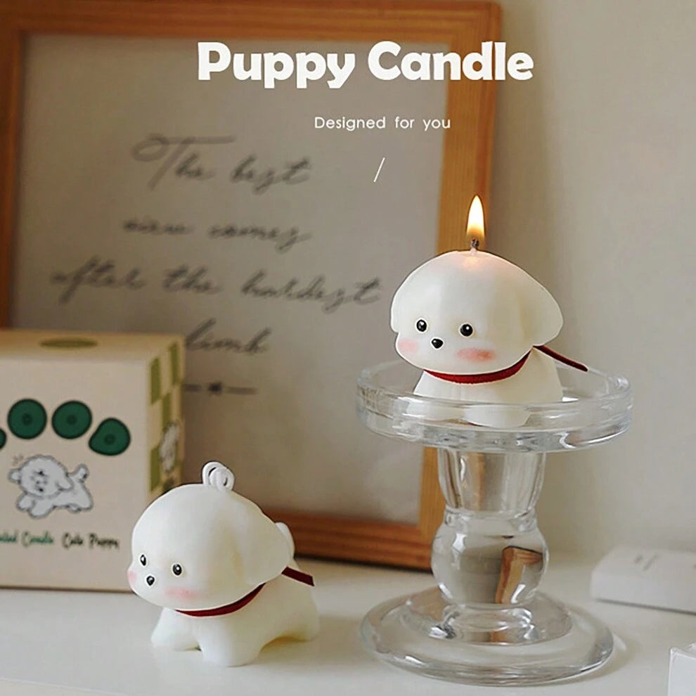 Dog Candle White Cute Animal Dog Shaped Scented Candles Pine Scent Funny Dog Novelty Candle Natural Soy Wax Aromatherapy Candle Home Party Decorations Birthday Gift For Dog Lover