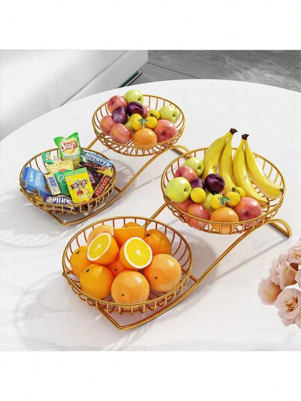 1pc Living Room Coffee Table Water And Fruit Tray Snack Placement And Storage Rack, Household Dining Table Iron Storage Rack Creative Multi Layer Water And Fruit Basket