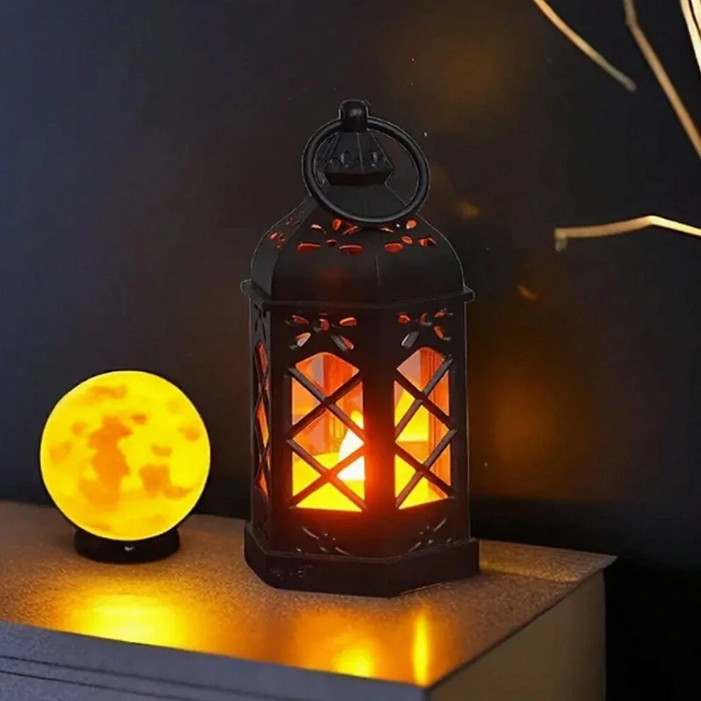 1pc LED Retro Hexagonal Candle Lights Wind Lamp Handheld Portable Lights Desktop Ambience Decoration Lights Battery-Powered Wireless Hanging Light For Home & Garden Decor Perfect For Festive Partie