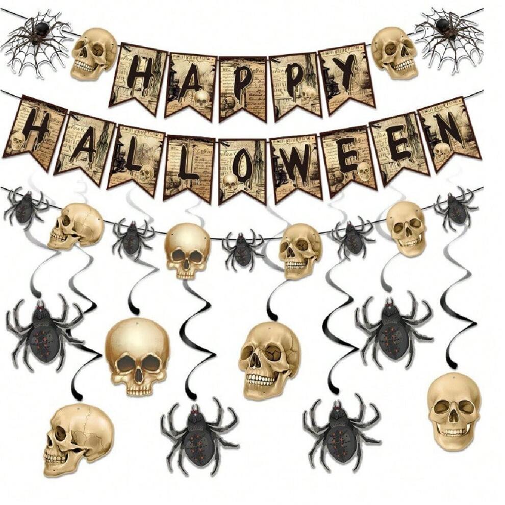 Indoor Hanging Decoration Halloween Decoration Pull Flag Set Skull Hanging Decoration Spiral Tag Outdoor Decoration Happy Holiday