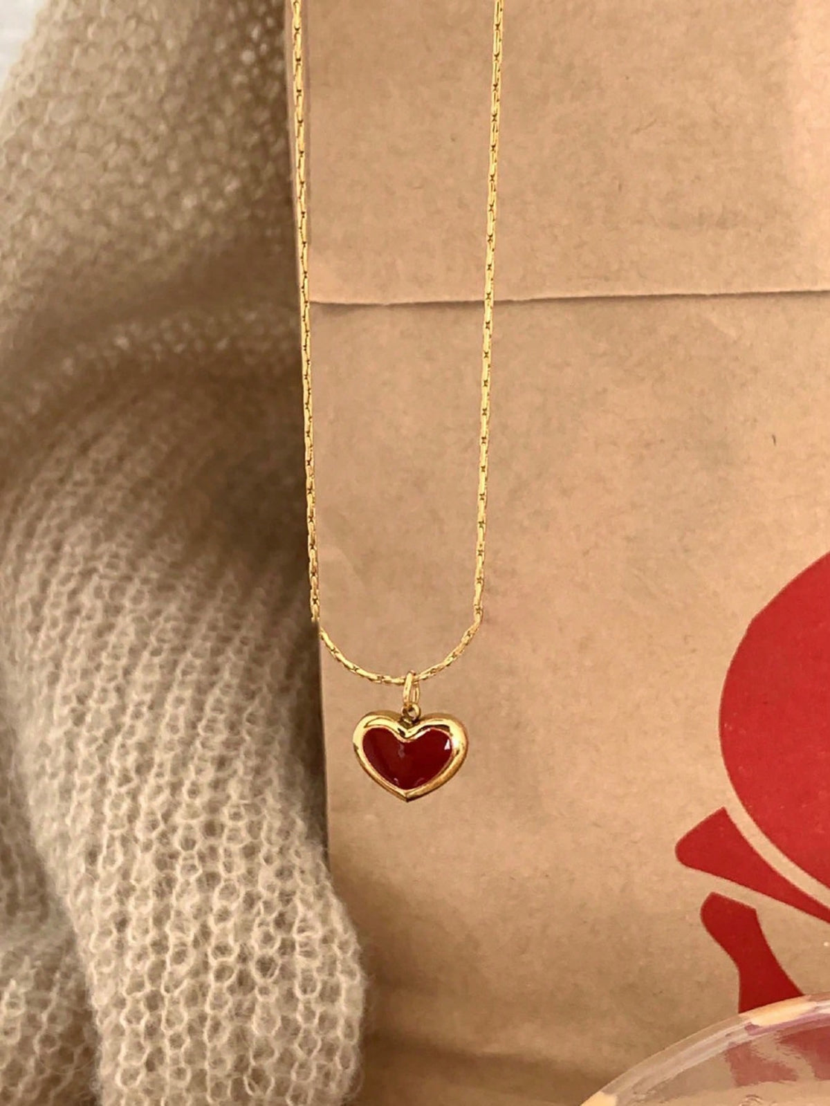 1pc Red Love Titanium Steel Necklace, Female Valentine's Day Gift, Elegant Small Red Heart Collar Chain, Heart Pendant, Female