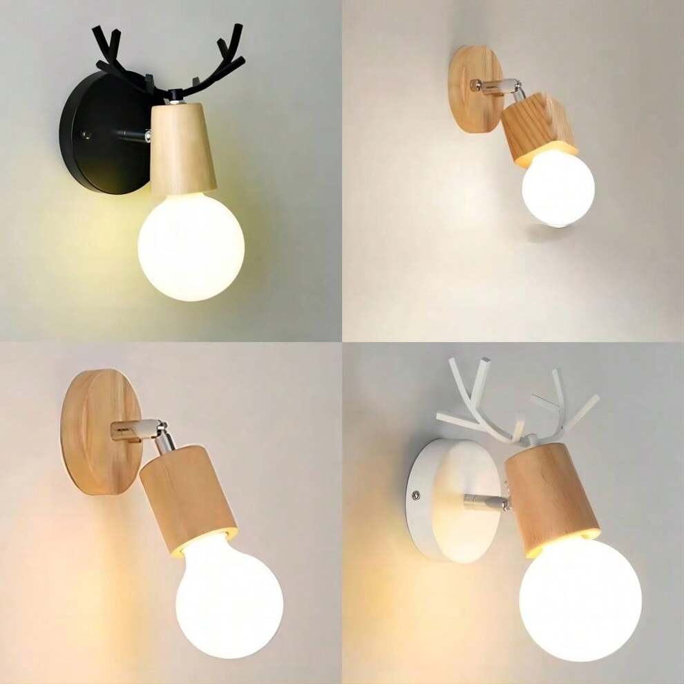 1pc Creative Wooden Bedside Wall Lamp For Bedroom, Modern Minimalist Home Living Room Aisle Light, Deer Horn Design For Children's Room