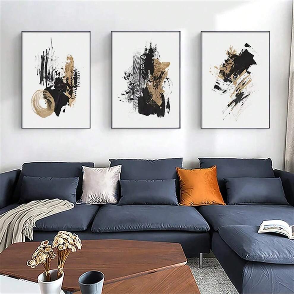 1pc Minimalist Abstract Poster Black Gold Ink Canvas Painting On The Wall Nordic Art Print Morden Picture For Living Room Decor- Unframed