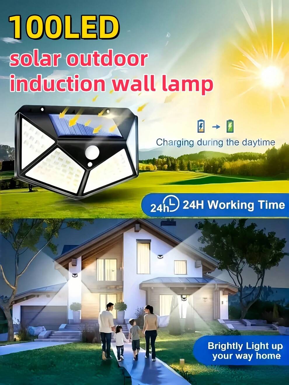 1pc/2pcs/4pcs (Black) 100 LEDs Garage Lights, Solar Rechargeable Wall Light, With Human Body Sensing Function, Outdoor Waterproof, 3 Modes, For Courtyard Exterior Walls, Aisles, Corridors, Garage, Cou