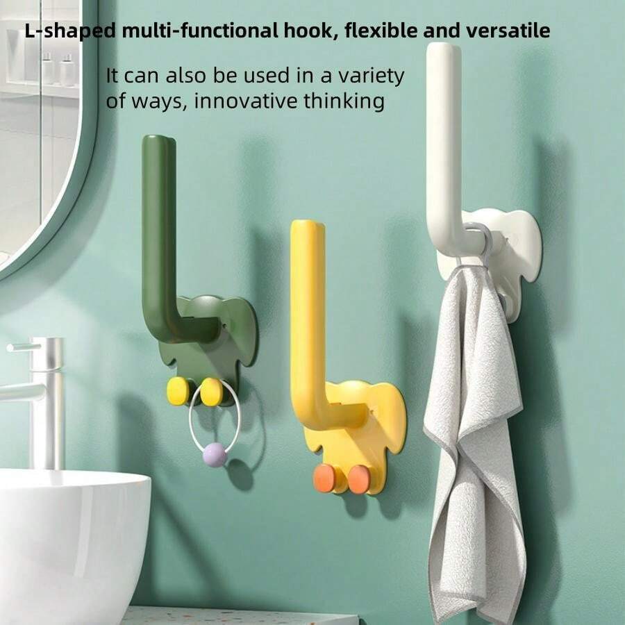 2pcs Elephant L Hook, Adhesive Plastic Hook With Strong Sticky Glue, Multi-Functional And Traceless Organizer For Home Use In Bathroom, Kitchen, And Closet