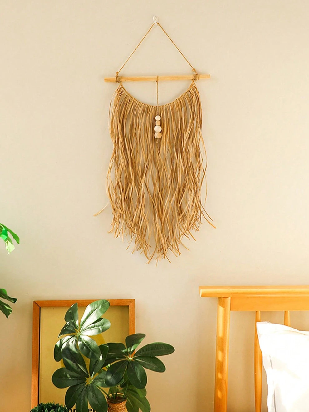 1pc Bohemian Handmade Woven Raffia Decor, Simple Creative Home Decoration, Wall Hanging Ornament For Bedroom, Hotel, Guest Room