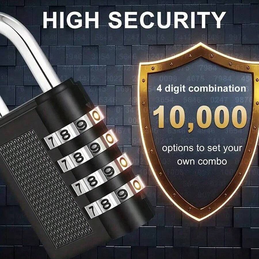 1pc 4-Digit Combination Lock, Hanging Lock, Anti-Theft Lock, Metal Large Outdoor Padlock, Luggage Lock, Bedroom Drawer Lock, Travel Accessories