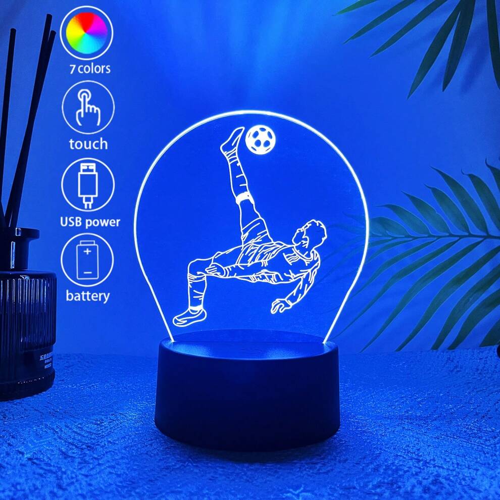 1pc Creative Acrylic Football Fan 3D Gift Night Light With USB Touch Control And Colorful Room Atmosphere Lamp