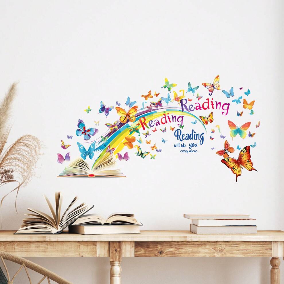 1PC Reading Will Take You Everywhere Wall Stickers Books Inspirational Educational Quote Peel And Stick Crayon Wall Art Decals For Library Bedroom Living Room Background Decorations