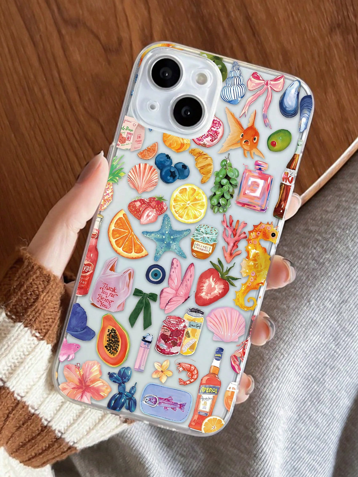 1pc Ocean Shell & Fruit Pattern Full Body Clear Anti-Fingerprint TPU Phone Case Compatible With IPhone 13, IPhone 11, IPhone 14 Pro Max, IPhone 13 Pro, IPhone 15/15 Plus/15 Pro/15 Pro Max/12/12 Pro/12