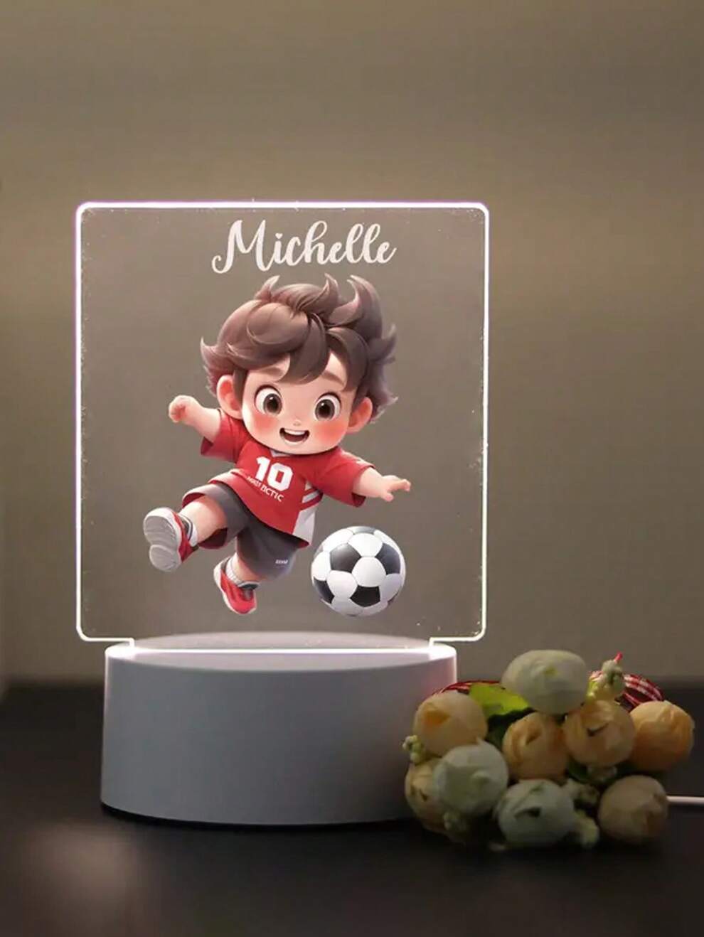 Custom Name Creative Gift Cool Boy Soccer 3D Light Illusion LED Tricolor Night Light Warm Light Freshman Day Gift Party Gift Easter Gift Valentine's Day Gift For Son, Brother Or Friend Decorate Table