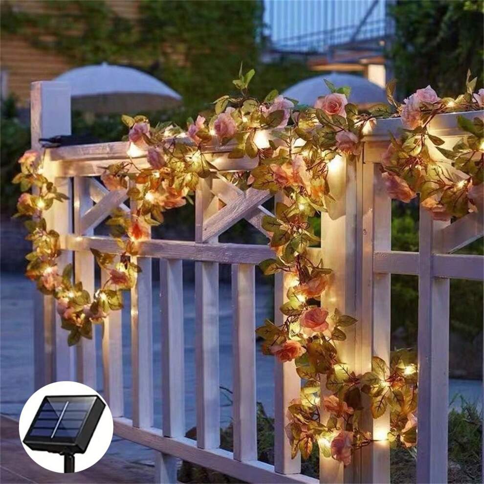 1pc LED Solar Powered Rose Flower Vine String Light With 8 Lighting Modes, Outdoor Garden Decoration, Suitable For Various Scenes Such As Camping, Weddings, Parties And Festivals