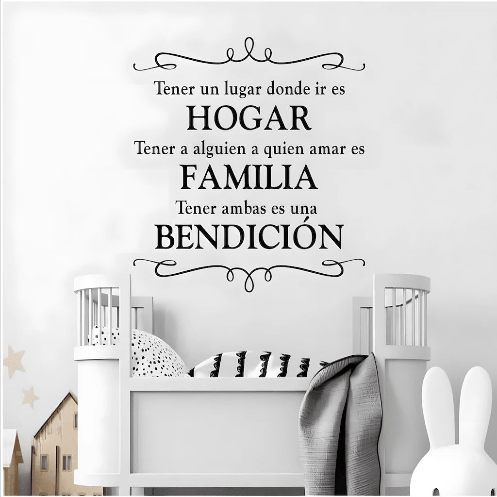 1pc Inspirational Spanish Wall Sticker Hogar Familia Bendicion Vinyl Wall Quotes Decal Removable DIY Self-Adhesive Motivational Positive Sayings Art Home DecorationFor Door Living Room Bedroom Porch K