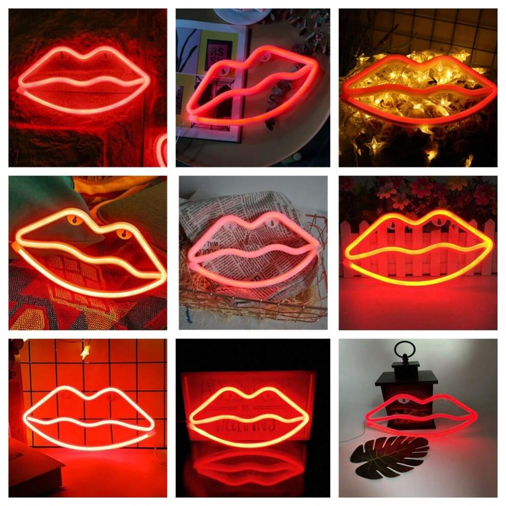 1pc 28*14cm Pink Lips Shaped Neon Light Sign, Led Lip Neon Light Sign Night Light For Valentine's Day Decoration, Party, Girl's Room, Wedding Party Decoration Accessories, Table Decoration, Summer Par