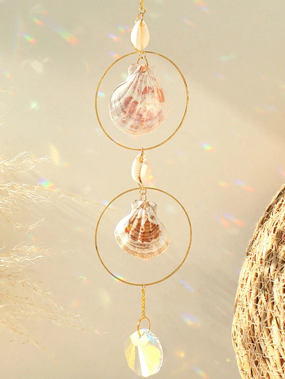 1pc Acrylic Souvenir, Natural Crushed Stone & Seashell Pendant, Sun Catcher, Gardening Metal Crystal Necklace Decoration