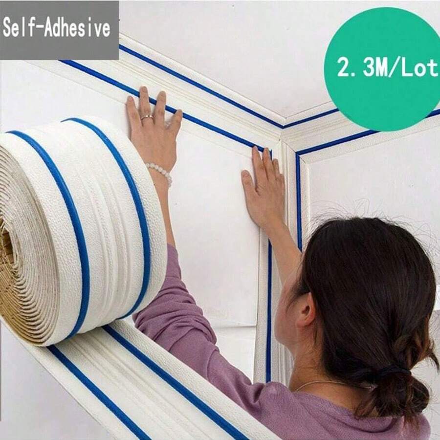 230cm/Roll 3D Foam Wall Edge Strip Stickers Self Adhesive Waterproof Ceiling Baseboard Waist Line Sticker Wallpaper Stickers Trim Line Skirting