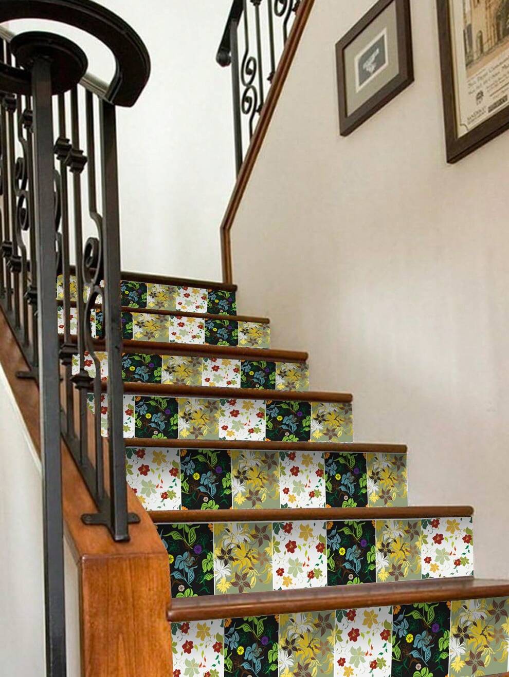 1 Roll Small Fresh Floral Pattern Print Stair Sticker, Thickened Waterproof Wear-Resistant Ready To Peel And Stick, Can Be Used For Staircase Decoration, Renovation Refurbishment Beautify Counter Floo