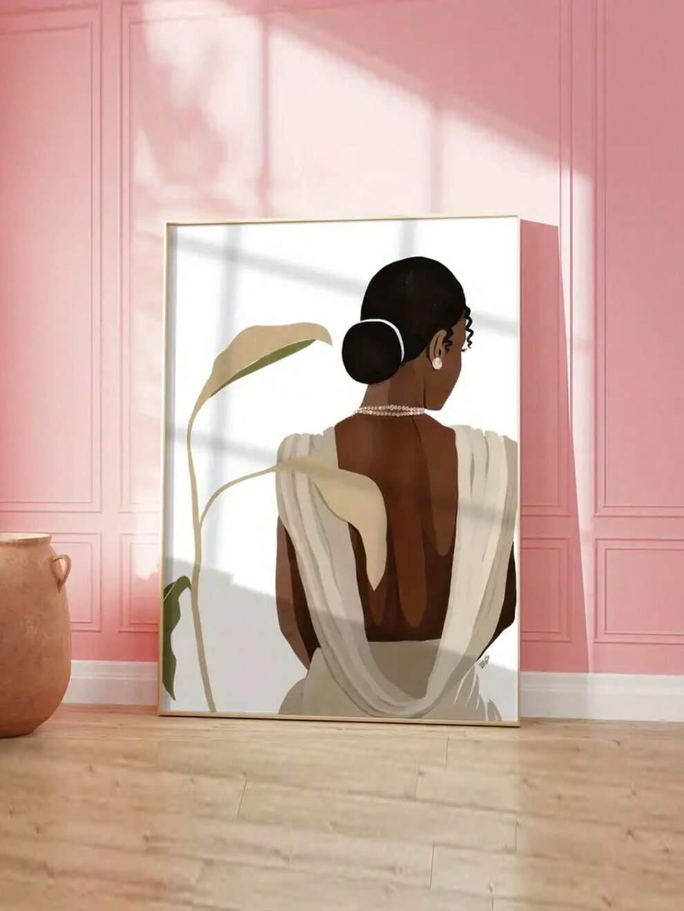 1pc Unframed Character Canvas Poster, African Woman's Back Painting, Canvas Wall Art, Artwork Wall Painting For Gift, Bedroom, Office, Living Room, Cafe, Bar, Wall Decor, Home And Dormitory Decoration