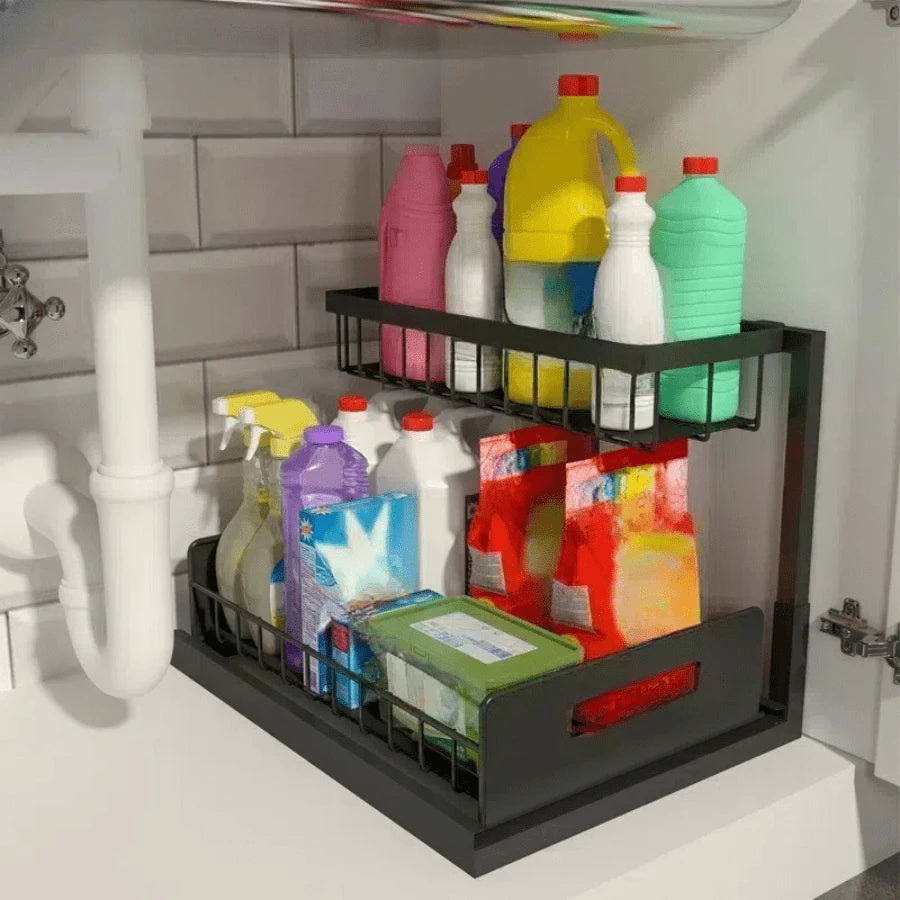 Under Sink Organizer, Pull Out Cabinet Organizer 2 Tier Slide Out Sink Shelf Cabinet Storage Shelves, Under Sink Storage For Kitchen Bathroom Cabinet