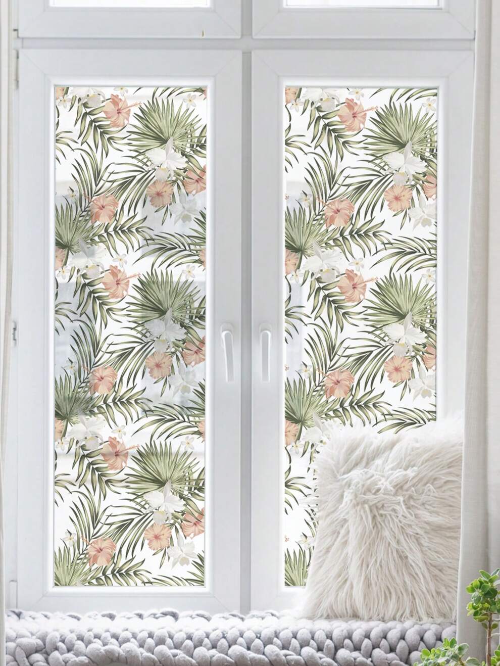 1pc Contemporary Leaf Pattern Static Window Clings - Reusable Polyurethane Self-Adhesive Glass Decals With Glossy Finish, Plant Theme Decor For Plastic Surfaces, Embellished Electrostatic Film - 15.75