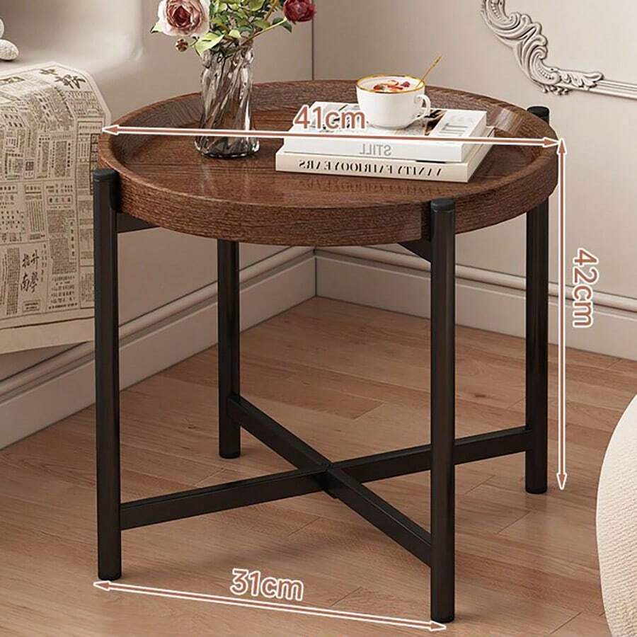 Vintage Coffee Table Sofa Side Table Bedroom Bedside Cabinet Simple Home Round Wood Storage Shelf Organizer Corner Table Living Room Furniture