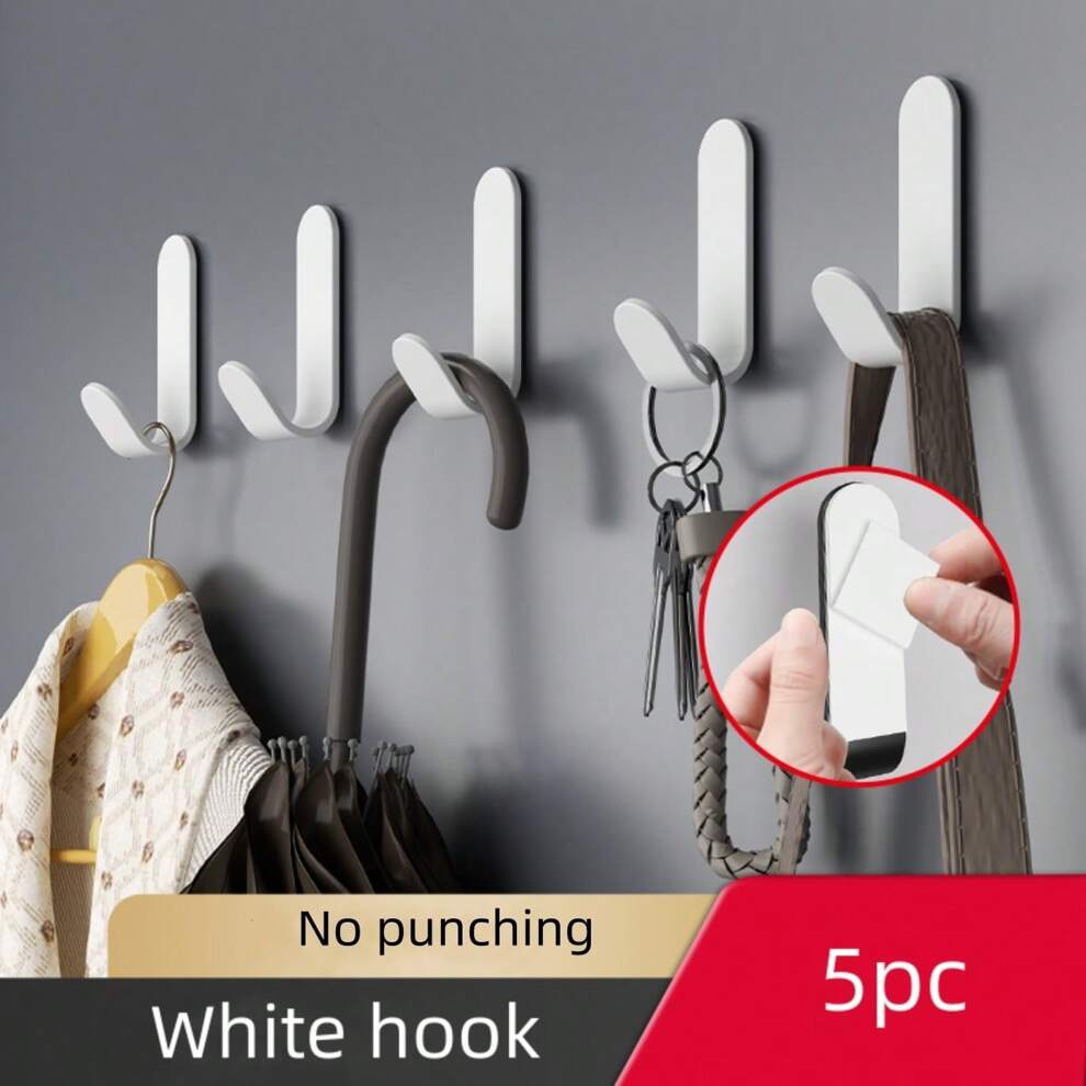 5pcs Minimal-Air Punch-Free Hook Bathroom Kitchen Traceless Clothes Hook Wall Wall Hanging Hook Behind Door