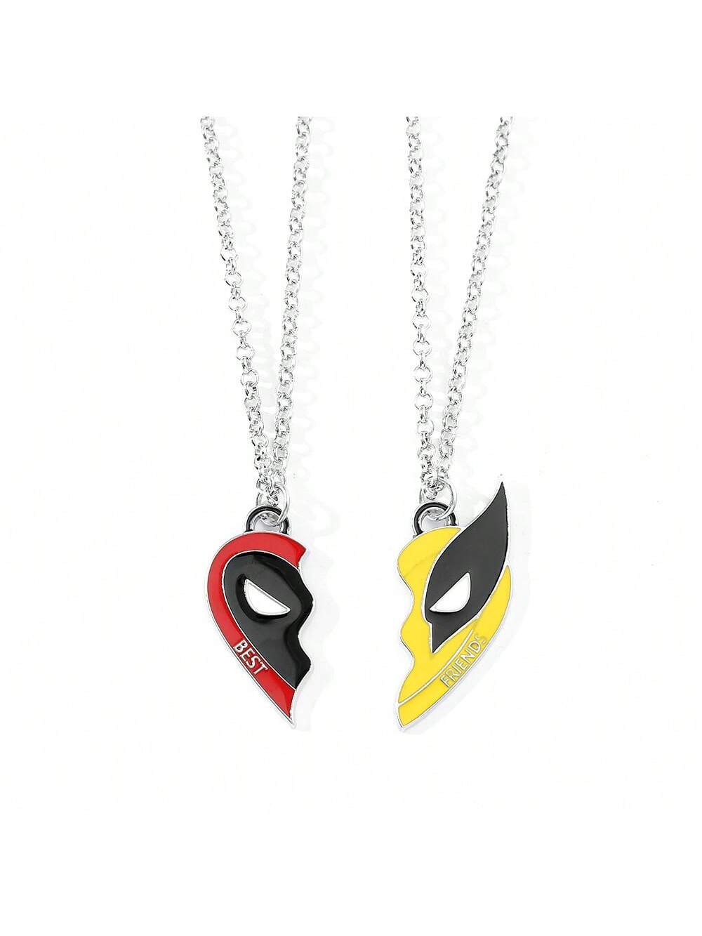 2pcs  Deadpool And Wolverine Best Friends Necklace Set Split Heart Matching Pendant Necklace For Women Men Cosplay Jewelry Gift