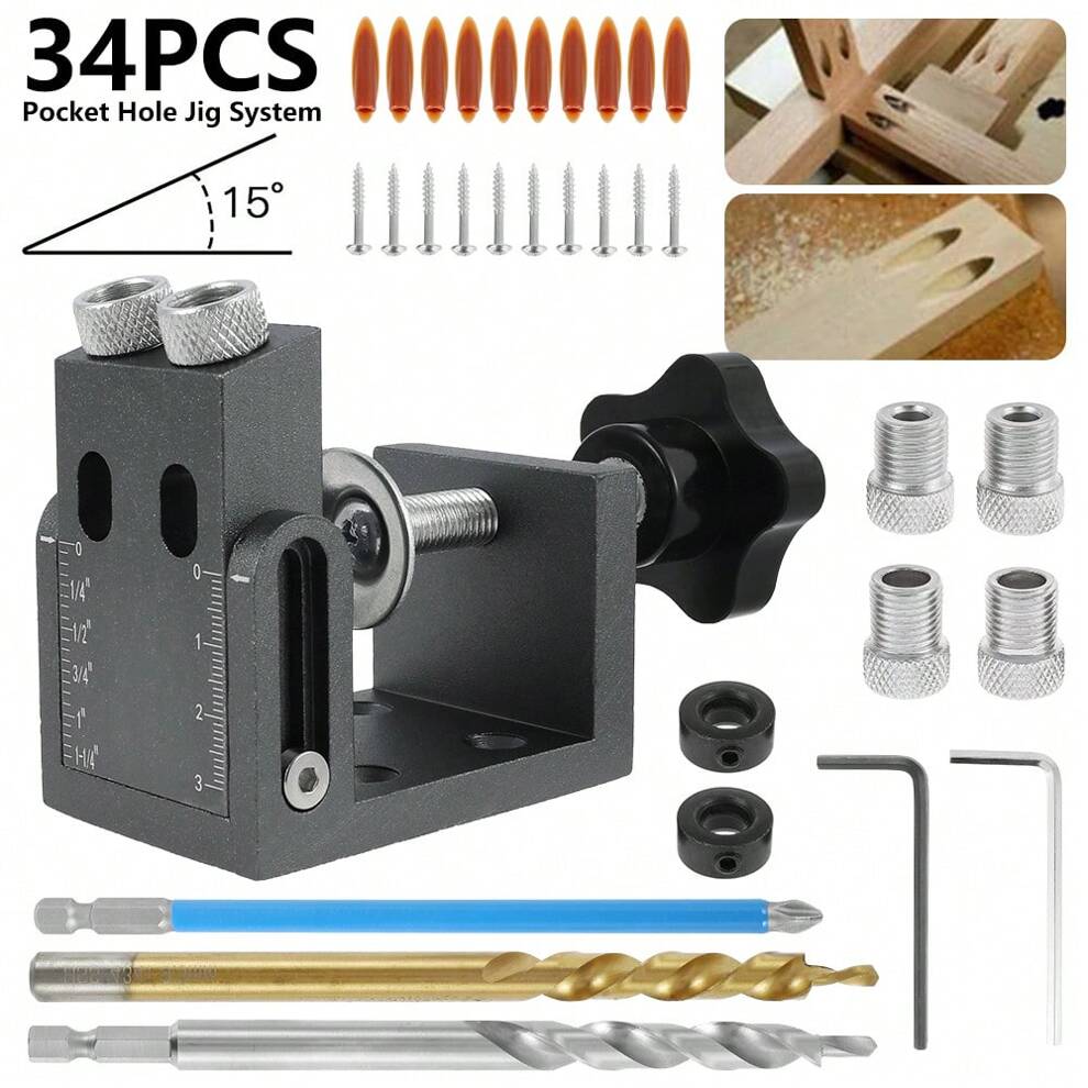 Pocket Hole Screw Jig Kit Woodworking Guide Positioner Oblique Drill Angle Puncher Locator