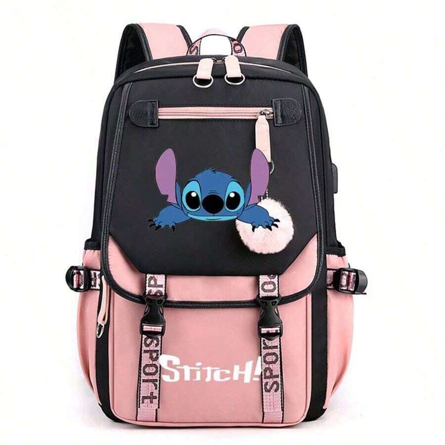 Stitch Smart Backpack Waterproof Backpack With USB Charging Port,Travel Durable Backpack, Stylish School Bag, Large Capacity Foldable Outdoors Daypack