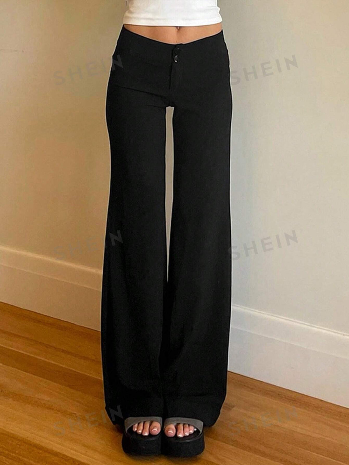 SHEIN EZwear Women's Solid Color Casual All-Match Low Waist Straight-Leg Pants