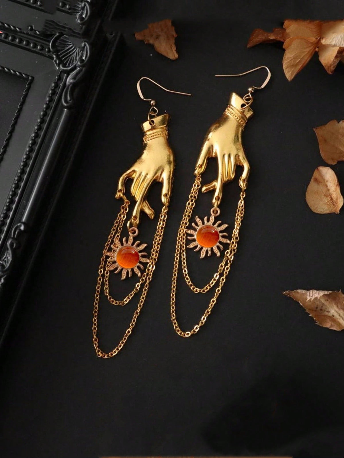 1pair Goth Vintage Gold Color Sun Party Earrings Retro Creative Punk Style Women's Halloween Party Accessories Gift For Friends