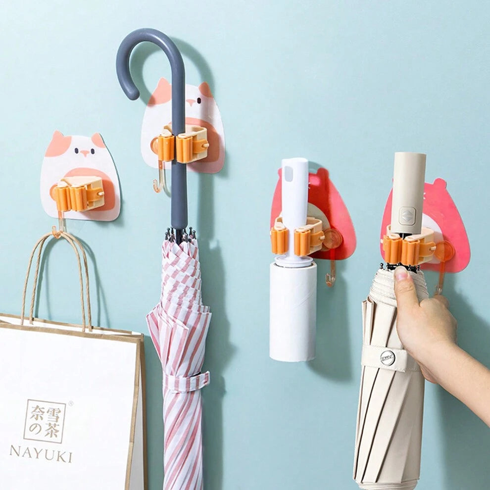 1pc Broom Mop Holder, Self-Adhesive & Screw-Free Wall Mounted Strong Mop Clip With Hooks