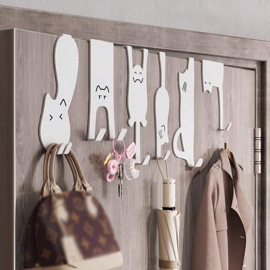 1/6pcs,Hanger Behind The Door, Storage Rack, Hole Free Kitchen Cabinet Door Storage Hook, Wall Mounted, Clothes Hanger, Storage Clothes, Hat Key Storage Hook