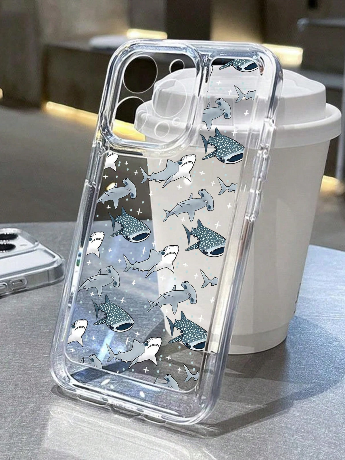 Shark Pattern Clear Protective Phone Case Compatible With IPhone 11/12/13/14/12 Pro Max/11 Pro/14 Pro/15/XS Max/X/XR/7/8/8 Plus, Ideal As Birthday, Girlfriend, Boyfriend Gift