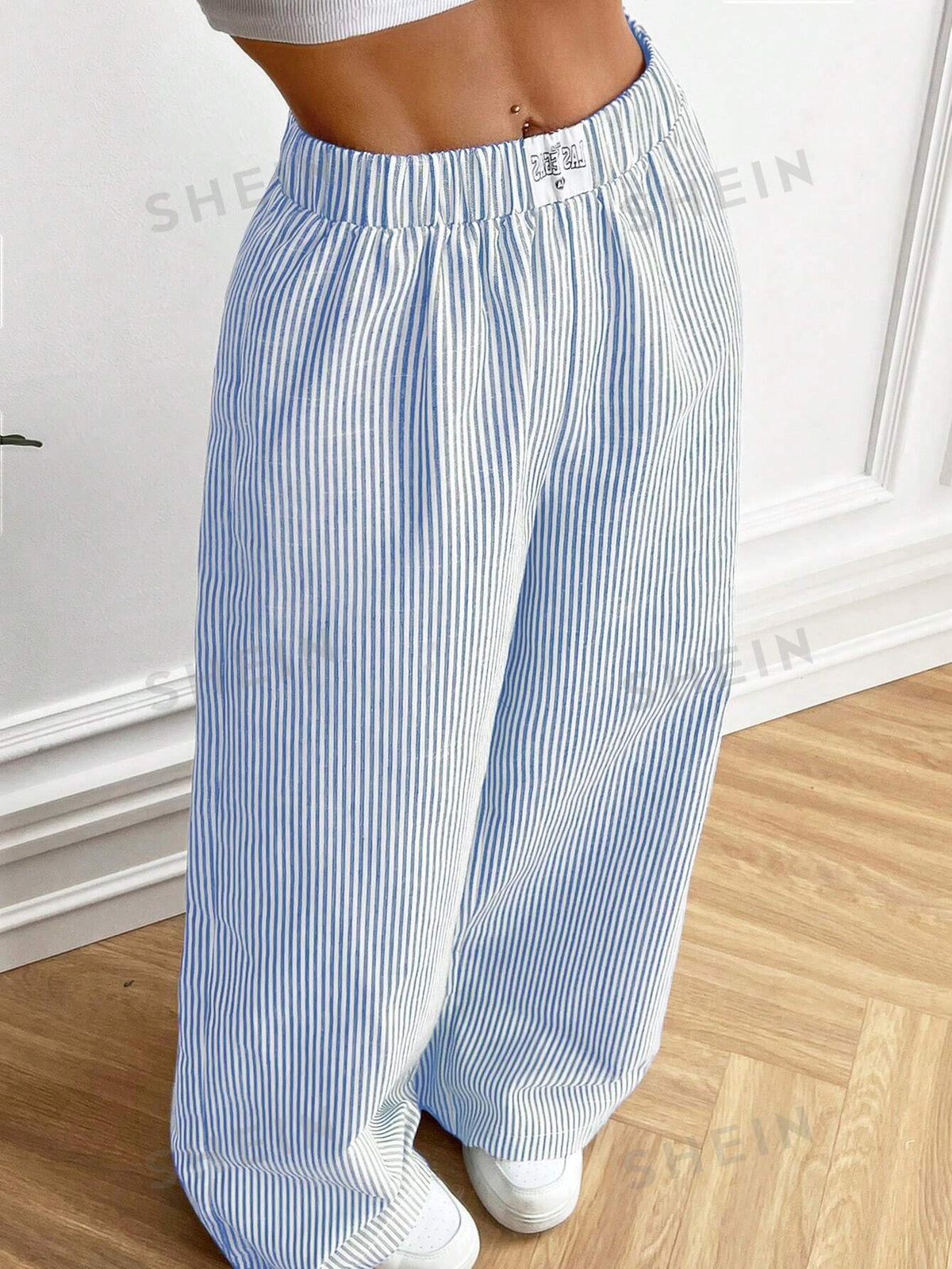 SHEIN EZwear Blue Striped Woven Women's Trousers