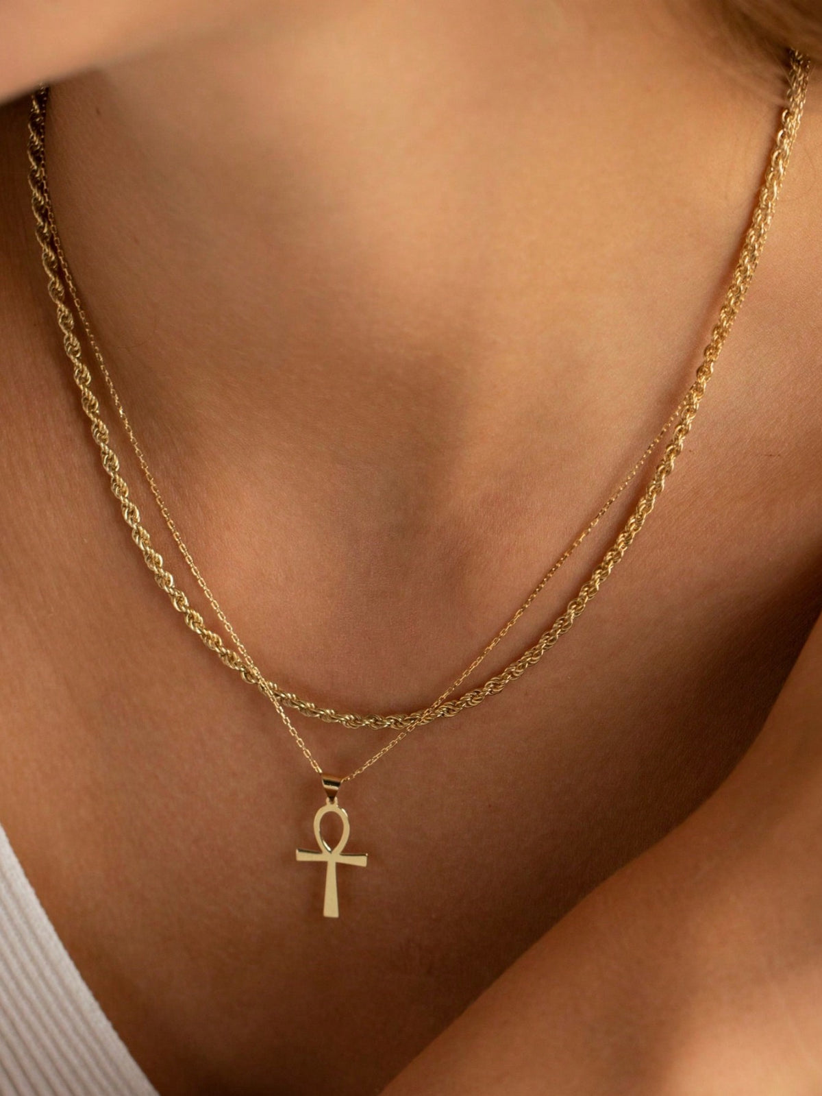 Gold Ankh Necklace, 18K Egyptian Jewelry,Dainty Ankh Pendant, Ancient Egyptian Necklace,Protection Cross Necklace,Stainless Steel Jewelry Gift For Her