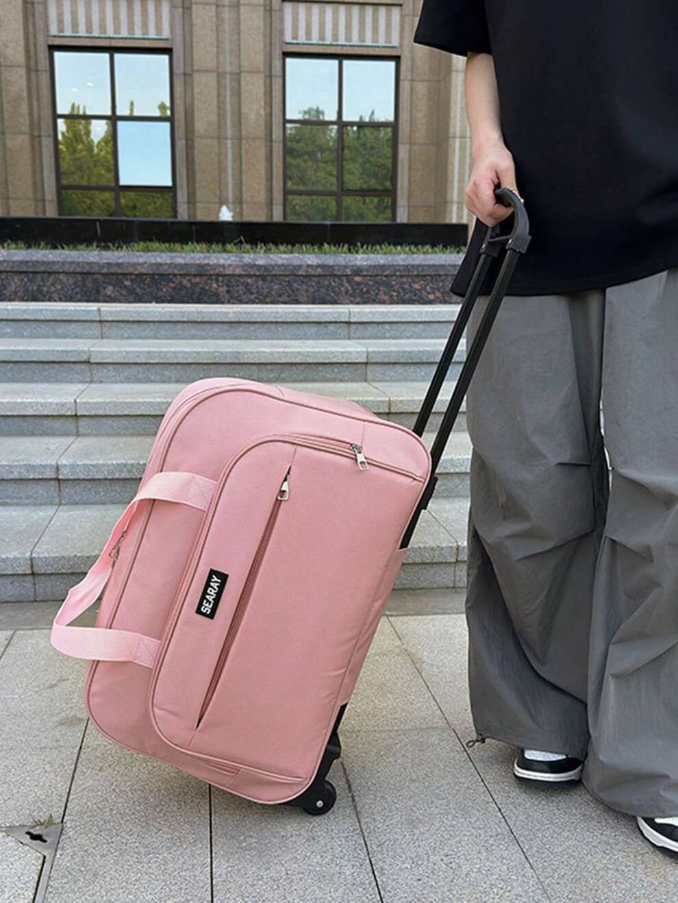 1pc Travel Bag Simple Large Capacity Students To School Trolley Wheel Bag Duffel Bag Boarding Bag Portable Travel Lightweight Luggage Bag